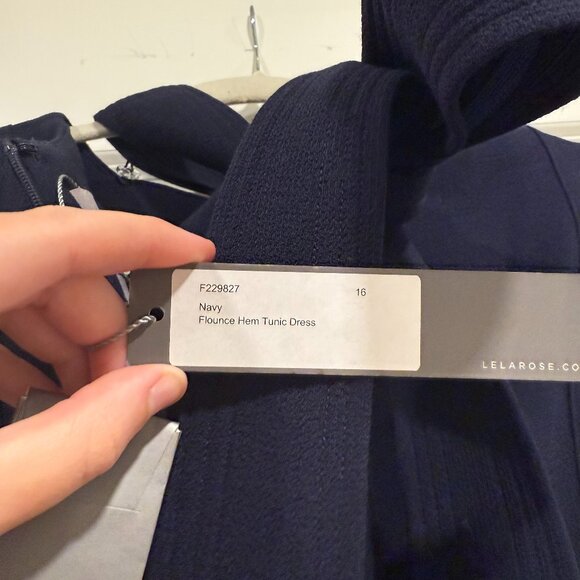 Lela Rose Flounce Hem Tunic Dress Navy Size 16 - Picture 3 of 4